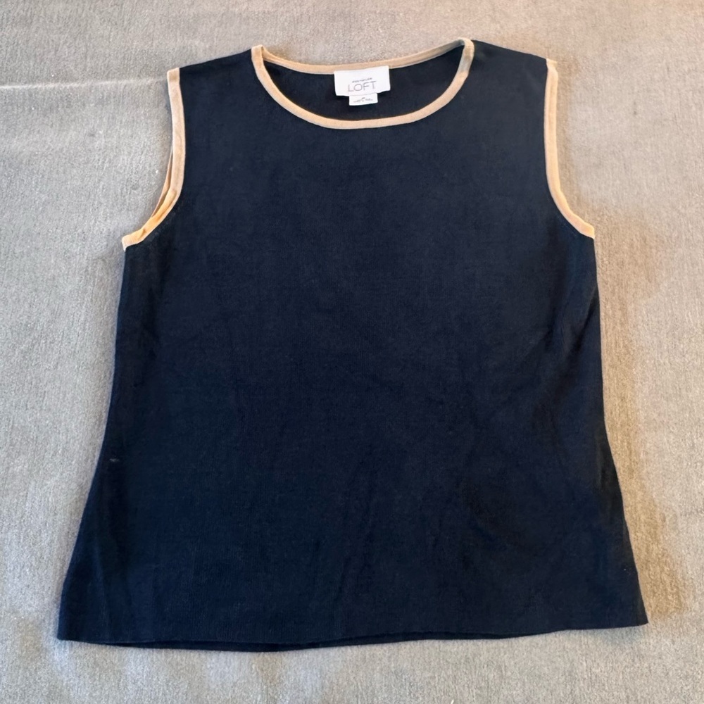 Ann Taylor Loft Black and Tan Silk Top